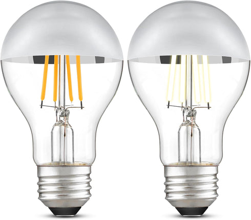 Half Chrome Light Bulb, Dimmable A19/A60 LED, 4W (40W Equivalent), Warm White 2700K, Pack of 2