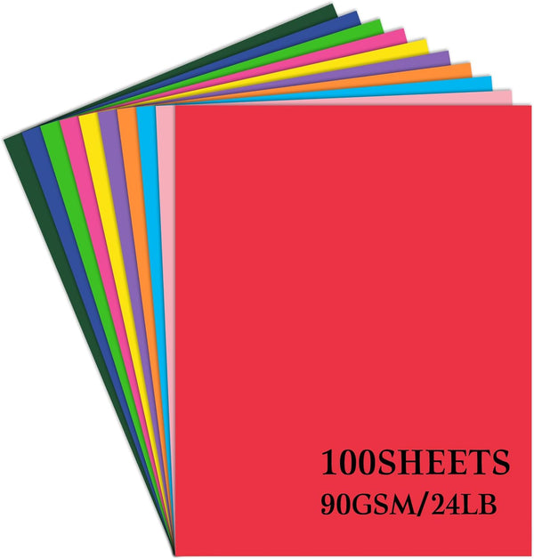 Colored Copy Paper 8.5X11 Inches,100 Sheets 10 Colors Printing Paper 90GSM/24LB Brightness