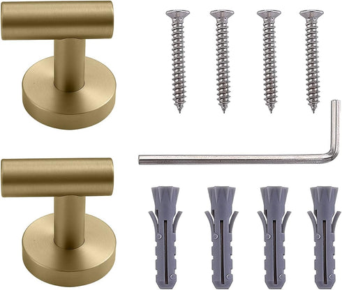 Brushed Gold Bathroom Towel Coat Hook, 2 Pack Heavy Duty Wall Hook for Bathroom Kitchen Closet
