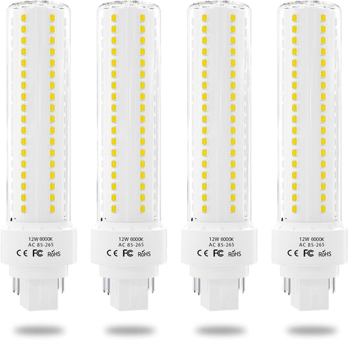 Gx24q/G24q 4-Pin Base Light Bulbs, 12W Gx24 LED PL Recessed Lights, Daylight 6000K, 26W CFL Replacement, 4-Pack