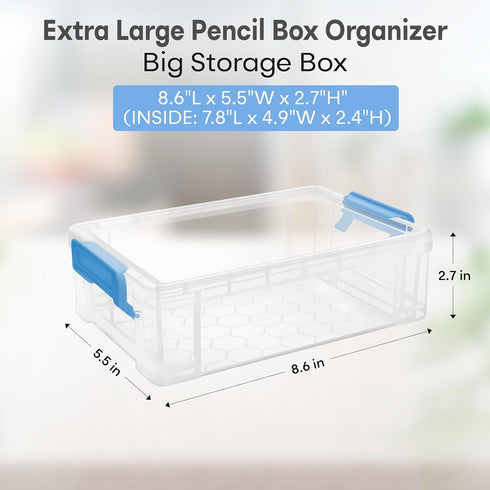 Generic Clear Plastic Pencil Box - Extra Large Stackable with Secure Lid, Hard Storage Organizer Box for Crayons