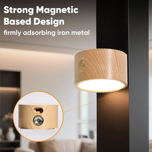moiandtoi Set 360 Dimmable Rechargeable Wall Lights Battery Operated, Battery Wall Sconces of Two for Bedroom, Wood