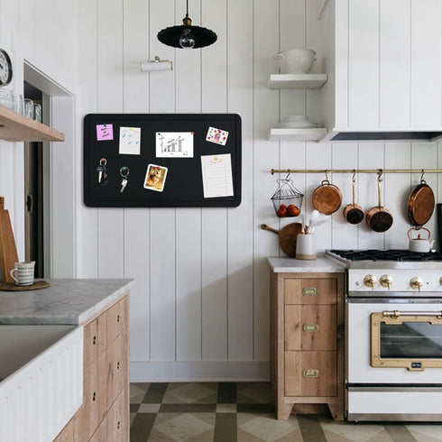 Black 28"x16" Large Cork Board with 50 Push Pins & Sticky Notes, Self-Adhesive for Wall, Felt Pin Board for Home