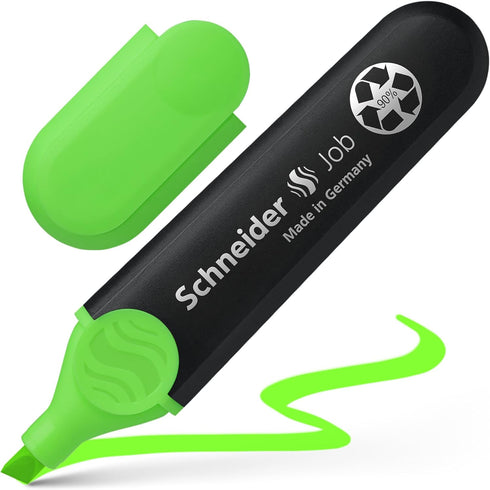 Schneider Job Highlighter, Chisel Tip, 1 + 5 mm, Black Barrel, Green Ink, Box of 10