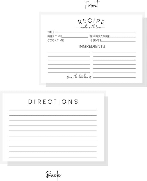Recipe Instruction Cards: 50 Postcard Size 4 x 6” Index Cards for Kitchen Supplies and Gifts