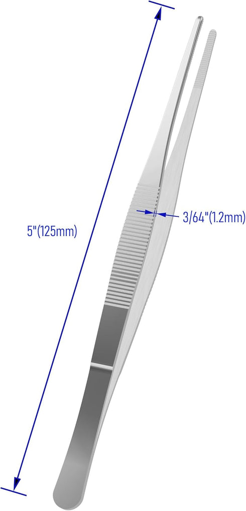 2 PCS 5 Inch Stainless Steel Tweezers, with Straight Round Blunt Serrated Tip, 3/64 Inch Thickness Stainless Steel, Multipurpose Daily Garden Home Lab Craft Repairing Tool