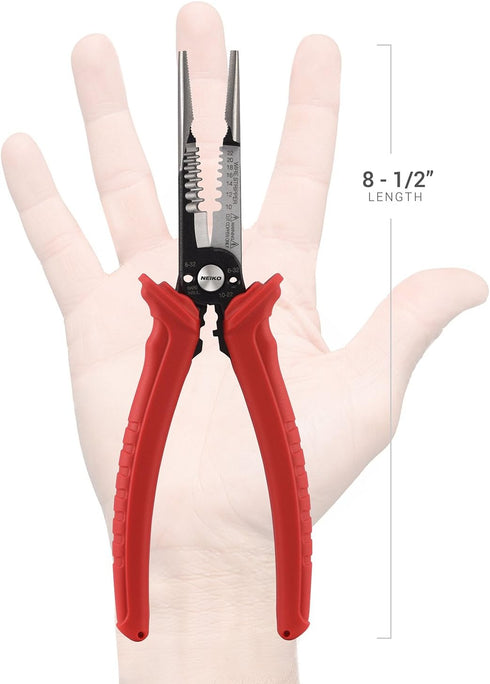 NEIKO 02038A 6-in-1 Wire Service Tool, 8-1/2" Length Gripper, Crimper, Stripper, Cutter, Extractor, Electrician Pliers