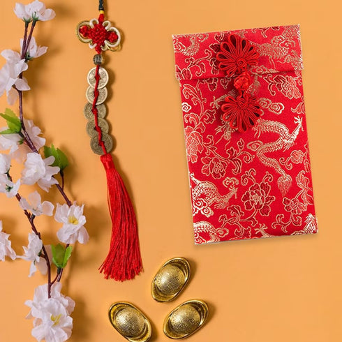 Hying 6 PCS Silk Red Envelope | Chinese HongBao Card Envelopes | Lucky Money Red Pockets for 2023 New Year