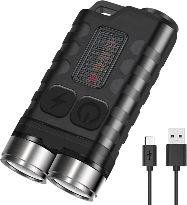 BORUIT V3 Mini EDC Flashlight, 900LM USB-C Rechargeable with Red UV Blue Light, 12 Modes, Waterproof, Black
