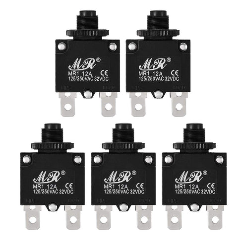 uxcell 5Pcs Thermal Overload Protector 12A AC 125/250V Push Button Reset Circuit Breaker