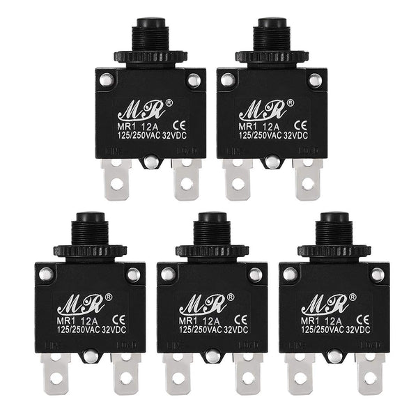 uxcell 5Pcs Thermal Overload Protector 12A AC 125/250V Push Button Reset Circuit Breaker