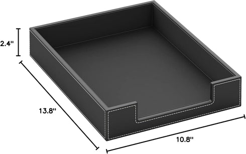Leather Letter Tray, THIPOTEN Elegant Desk Organizer for Office Supplies, Mail, Paper, File, Magazine (Black)