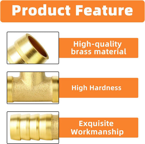 GASHER 10 Pieces Brass Hose Barb Tee, 3-Way Hose Fitting (1/4" x 1/4" x 1/4")