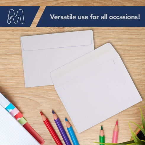 MOS A9 Invitation Envelopes, 5-3/4" x 8-3/4" White Self Seal (100 Count) – 120GSM/32LB Heavy Duty