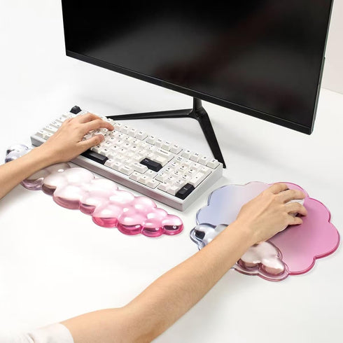 Set Gel Wrist Rest and Cloud Mouse Pad Support for Keyboard and Mouse - Ergonomic Pink Keyboard Wrist Pad for Typing