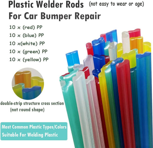 106pcs Plastic Welding Rods - ABS PP PU PE PA PC TPO for Car Bumper Kayak Repair Kit with Stainless Steel Mesh