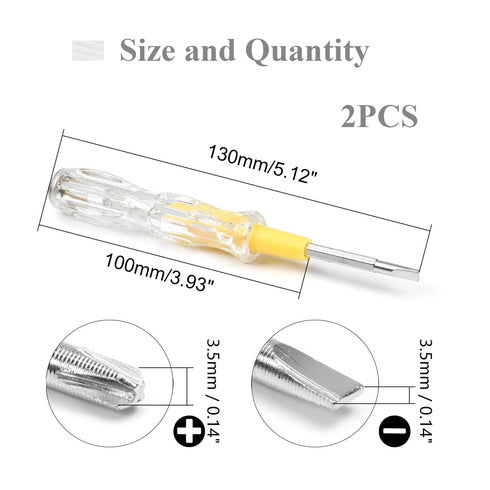 Fielect 2Pcs Voltage Tester Screwdriver, Contact Voltage Tester Pen Light Circuit Tester Voltage Detecter Pen Electric Test Pen Screwdriver 3.5mm Dual Head Slot AC 100-500V