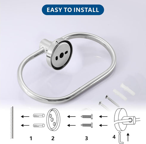 Towel Ring for Bathroom, Chrome Towel Bar Hangers Wall Mount, Stainless Steel Hand Towel Holder, Modern Round Towel