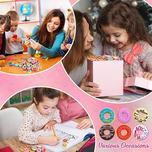 Donut Erasers, 100 Pieces 3D Cute Food Mini Erasers, Novelty Pencil Erasers for Candy Party Favor Gift Filling and Art