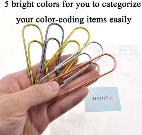 HAHIYO Extra Large Paperclips 4" (100mm), 25 Pack Sturdy Vinyl Coated in Assorted Colors