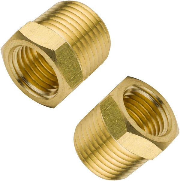 Legines Brass Pipe Fitting Hex Bushing, 1/2" NPT Male to 1/4" NPT Female Adapter, 1200psi (Pack of 2)