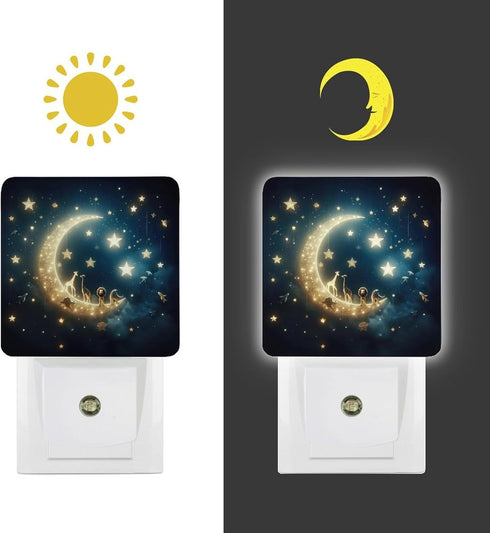 YKJAHSD Moon and Starry Sky Night Light, Plug into Wall Decor Nightlights for Bedroom, Bathroom, Hallway, Kitchen