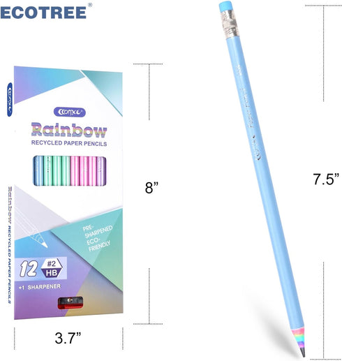 ECOTREE Pre-Sharpened Pencils #2, Cute Number 2 Pencils with Erasers for Kids, 12 Count
