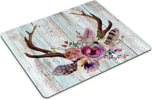 Smooffly Farmhouse Boho Mouse Pad - Rectangle Antlers Flowers Mat for Teachers Present - Office Supplies