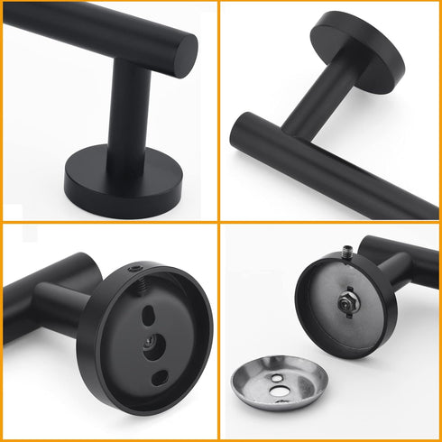 Nolimas Matte Black Bath Towel Bar, Classic Wall Mounted Towel Rack, SUS304 Stainless Steel, 16 Inches