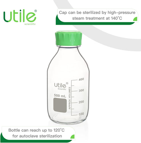 Media Bottle, 4 Pcs of 500ml Borosilicate Glass Bottles with GL45 Screw Caps for Lab Storage
