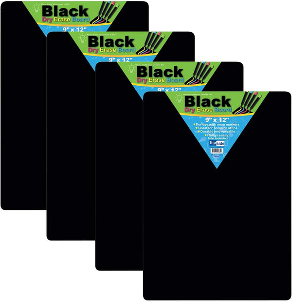 Flipside Products Black Dry Erase Boards, 9" x 12", Pack of 4