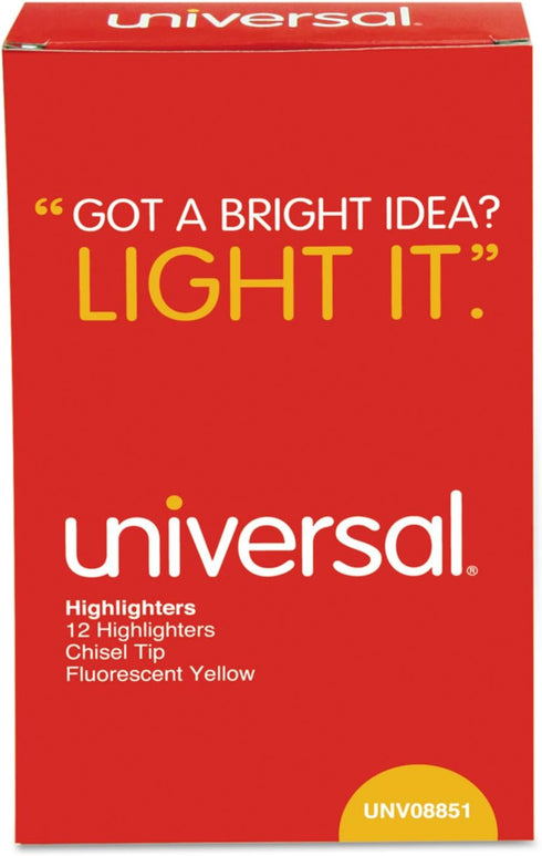 Pocket Highlighters | Fluorescent Yellow Ink, Chisel Tip, Yellow Barrel | Dozen