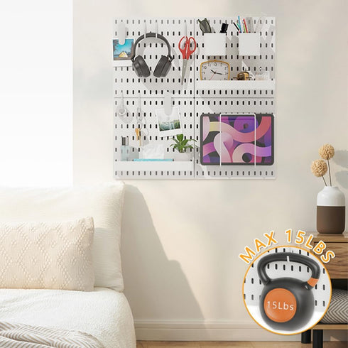 16pcs Plastic White Pegboard Wall Organizer Kits, 4pcs Peg Board and 12 Accessories for Home Office Garage