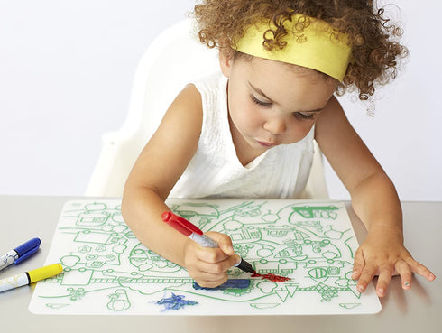 modern-twist 10 x 14 Reusable Coloring Doodle Mat, 100% Food-Grade Silicone, Transportation Pattern