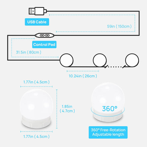 10 Dimmable Bulbs, LED Vanity Lights For Mirror, Consciot Hollywood Style Vanity Lights With Adjustable Color