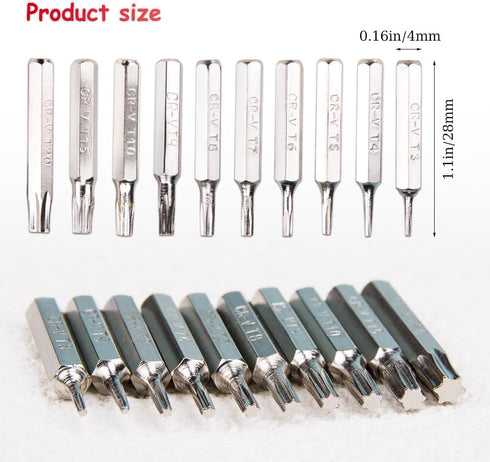 10pcs/Set 4mm Torx Bits Set - CR-V T3 T4 T5 T6 T7 T8 T9 T10 T15 T20 Batch Head Screwdriver Bit Kit for Mobile Repair