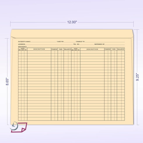 Manila File Jacket Chart Folders 9-1/2” x 12” – Heavy Duty, Preprinted for Patient Progress (Pack of 50)