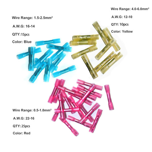 50 Pcs Heat Shrink Butt Connectors Kit, Waterproof Insulated Marine Automotive Crimp Terminals for Electrical Wiring