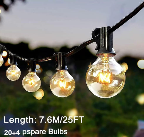 25FT G40 20 Bulbs(4 Spare),5W E12 Globe Patio Lights with Edison Glass Base Warm Yellow Outdoor String