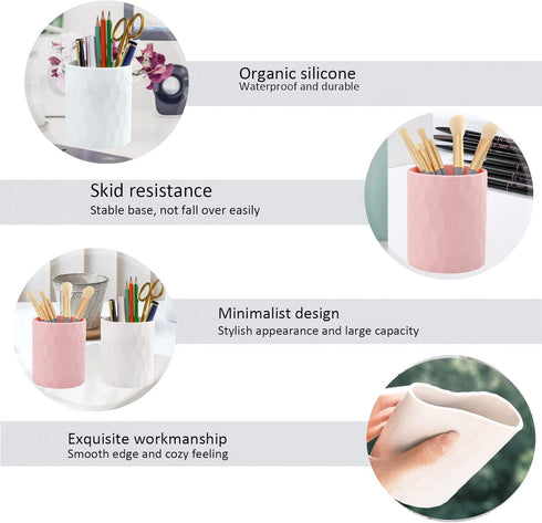 Pen Holder, Nordic Style Silicone Waterproof Pencil Holder for Desk, Simple & Modern Minimalist Makeup Organizer for