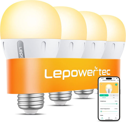 LEPOWER-TEC Smart Light Bulbs, Smart Bulb Compatible with Alexa/Google Assistant Only, Dimmable