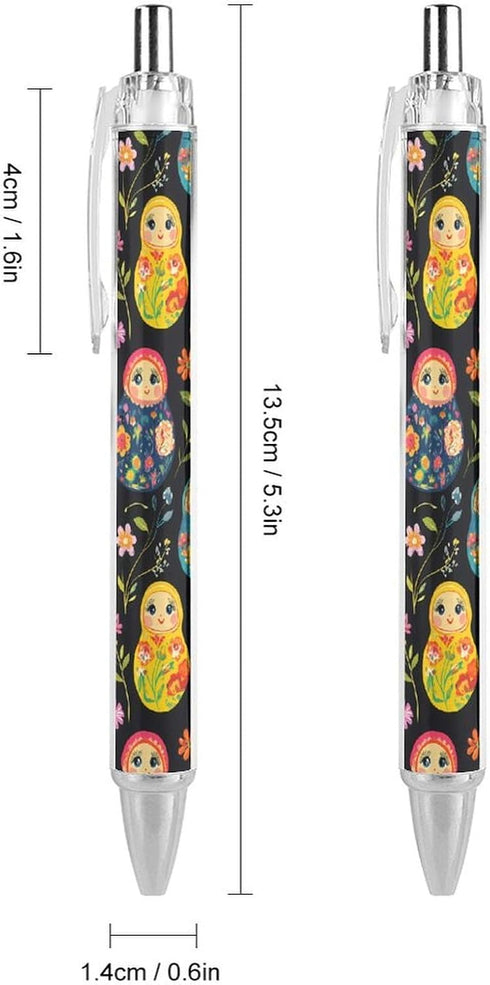Generic 2 Russian Nesting Dolls Flowers Funny Retractable Ballpoint Pen Black Ink Smooth Writing Pens Personalized