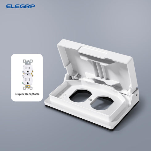 ELEGRP Horizontal Outdoor Cover for Duplex Receptacles, Weatherproof Wall Plate, 1-Gang, White