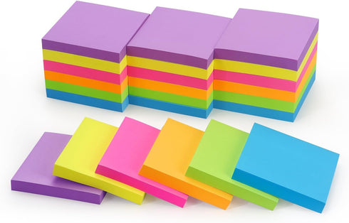 Sticky Notes, 3x3 inch Bright Colors, Self-Stick Pads, 24 Pads/Pack, 70 Sheets/Pad, Total 1680 Sheets