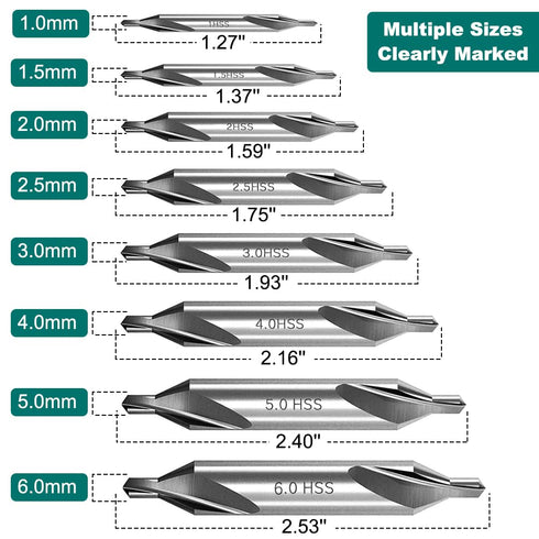 8Pcs HSS Center Drill Bits Set 60-Degree Angle Combined Countersink Drill Bit Tool High Speed Steel Countersink Tools for Lathe Mill Metalworking (1/1.5/2/2.5/3/4/5/6mm)