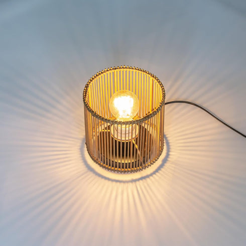 Osasy Small RattanShade Bamboo Lamp Shade,Unique Barrel/Cylinder Shape Hollow-Carved Boho Lampshades for Bedside Table