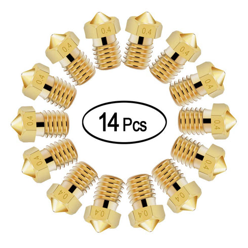 14 Pcs M6 3D Printer Nozzle - 0.4mm Extruder Brass Nozzle Print Head for 1.75mm Filament E3D V5 V6 Makerbot