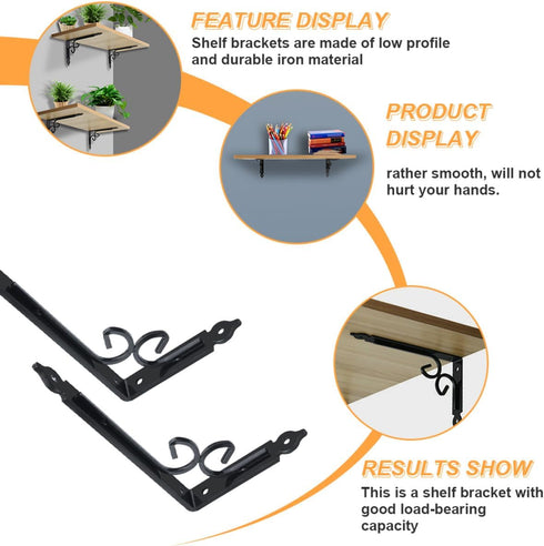 2pcs Luxshiny Heavy Duty Iron Angle Wall Brackets Shelf Support for DIY Storage and Workbench Low Profile Load-Bearing