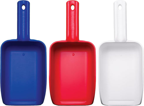 Remco 3 pk Color-Coded Plastic Hand Scoop - BPA-Free, Food-Safe Scooper, Commercial Grade Utensils, Restaurant and Food Service Supplies, Large 32 Ounce Size, Red/White/Blue