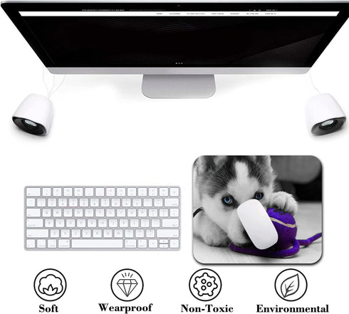 Siberian Husky Pup Playing with Purple Blue Ball Cute Large Mouse Pad Custom
